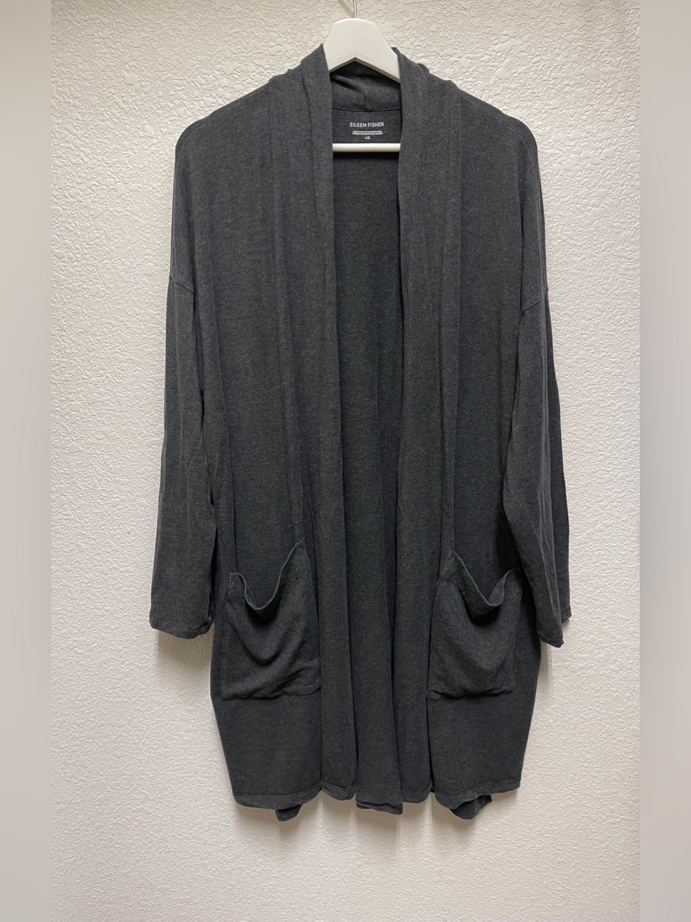 EILEEN FISHER Charcoal Tencel Open-Front Pocket Cardigan Sweater Women’s Size L